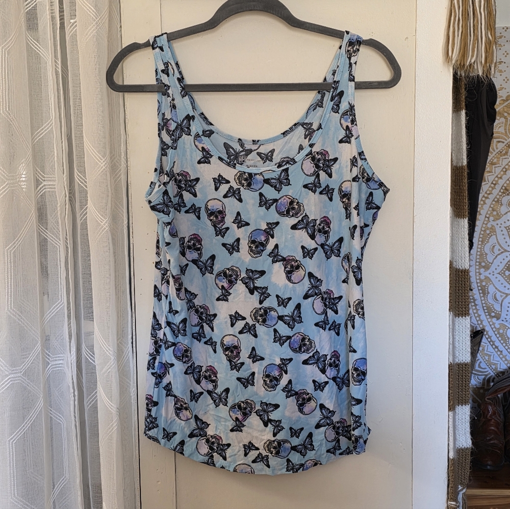 No Boundaries Light Blue Skull and Butterfly Tank Top
